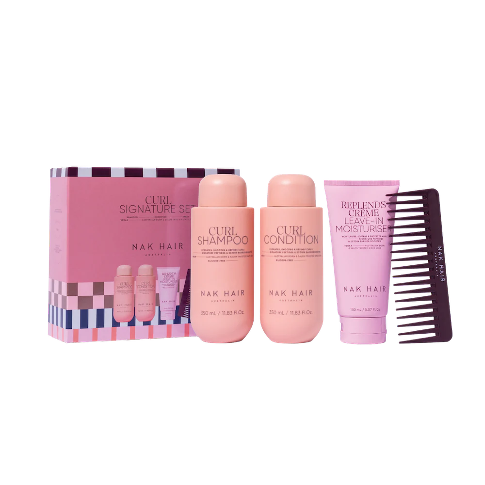 NAK Curl Trio Shampoo, Conditioner 350ml, Treatment 150ml & Hair Comb