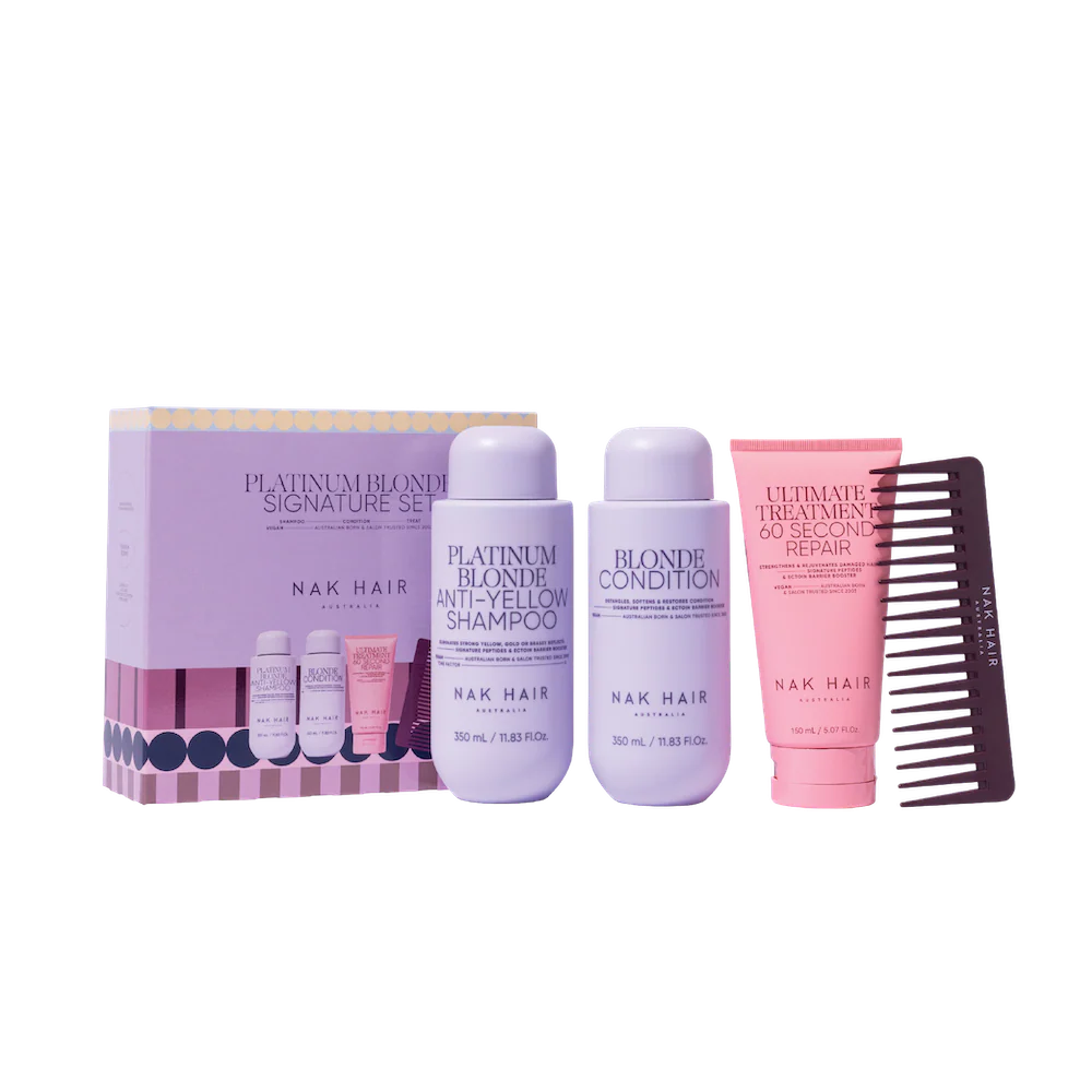 NAK HAIR - Platinum Blonde Trio Shampoo, Conditioner 350ml + Treatment 150ml