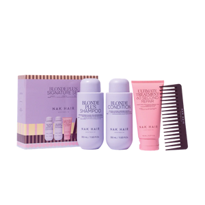 NAK Blonde Plus Shampoo, Conditioner 350ml + Treatment 150ml + Hair Comb