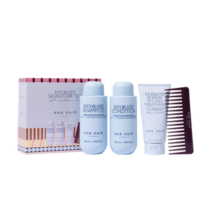 NAK Hydrate Shampoo, Conditioner 350ml, Treatment 150ml & Hair Comb